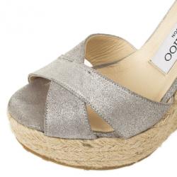 مملوكة مسبقًا Jimmy Choo Metallic Ankle Wrap Phoenix Espadrilles Wedges Size 35