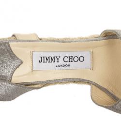 مملوكة مسبقًا Jimmy Choo Metallic Ankle Wrap Phoenix Espadrilles Wedges Size 35