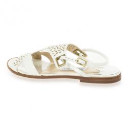 Pre Owned Jimmy Choo White Leather Flower Flat Sandals Size 37