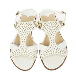 Pre Owned Jimmy Choo White Leather Flower Flat Sandals Size 37