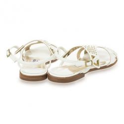 Pre Owned Jimmy Choo White Leather Flower Flat Sandals Size 37