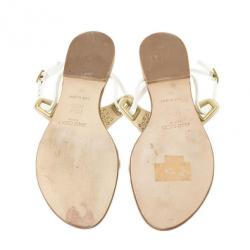 Pre Owned Jimmy Choo White Leather Flower Flat Sandals Size 37