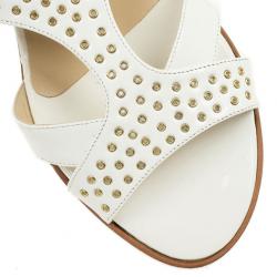 Pre Owned Jimmy Choo White Leather Flower Flat Sandals Size 37