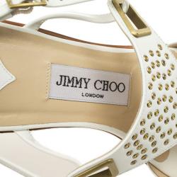 Pre Owned Jimmy Choo White Leather Flower Flat Sandals Size 37