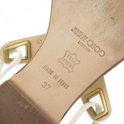 Pre Owned Jimmy Choo White Leather Flower Flat Sandals Size 37