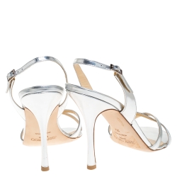 Pre Owned Jimmy Choo Silver Leather India Slingback Sandal Size 39