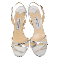 Pre Owned Jimmy Choo Silver Leather India Slingback Sandal Size 39