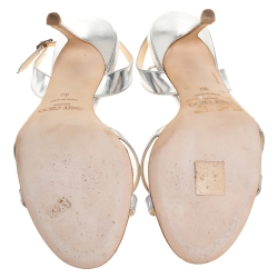 Pre Owned Jimmy Choo Silver Leather India Slingback Sandal Size 39