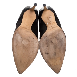 Pre Owned حذاء بوت جيمي تشو ميتسو مقدمة مدببة ساتان أسود مقاس 40