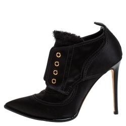 Pre Owned حذاء بوت جيمي تشو ميتسو مقدمة مدببة ساتان أسود مقاس 40