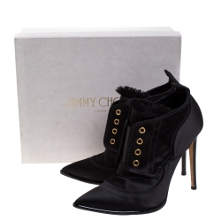 Pre Owned حذاء بوت جيمي تشو ميتسو مقدمة مدببة ساتان أسود مقاس 40