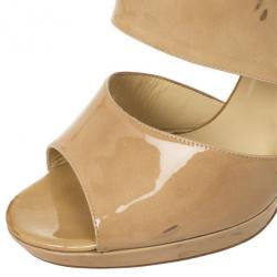 Pre Owned Jimmy Choo Nude Patent Leather ‘Private’ Sandals Size 40