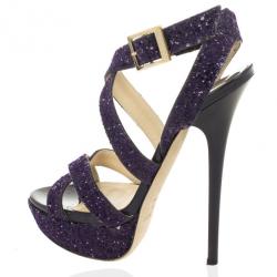 Pre Owned Jimmy Choo Purple Vamp Glitter Crisscross Platform Sandals Size 37