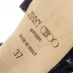Pre Owned Jimmy Choo Purple Vamp Glitter Crisscross Platform Sandals Size 37