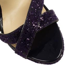 Pre Owned Jimmy Choo Purple Vamp Glitter Crisscross Platform Sandals Size 37