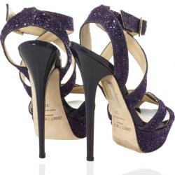 Pre Owned Jimmy Choo Purple Vamp Glitter Crisscross Platform Sandals Size 37