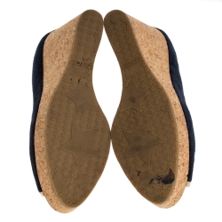 مملوكة مسبقًا Jimmy Choo Navy Blue Suede Papina Cork Wedge Pumps Size 38.5