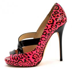 Pre Owned Jimmy Choo Pink Leopard Print Patent 'Gesture' Platform Pumps Size 37
