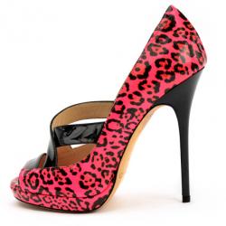 Pre Owned Jimmy Choo Pink Leopard Print Patent 'Gesture' Platform Pumps Size 37