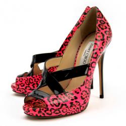 Pre Owned Jimmy Choo Pink Leopard Print Patent 'Gesture' Platform Pumps Size 37