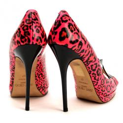 Pre Owned Jimmy Choo Pink Leopard Print Patent 'Gesture' Platform Pumps Size 37
