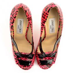 Pre Owned Jimmy Choo Pink Leopard Print Patent 'Gesture' Platform Pumps Size 37