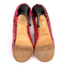 Pre Owned Jimmy Choo Pink Leopard Print Patent 'Gesture' Platform Pumps Size 37