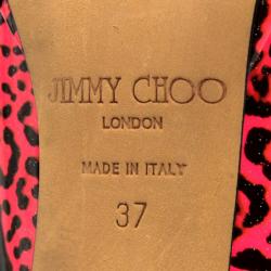 Pre Owned Jimmy Choo Pink Leopard Print Patent 'Gesture' Platform Pumps Size 37