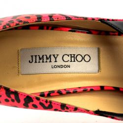 Pre Owned Jimmy Choo Pink Leopard Print Patent 'Gesture' Platform Pumps Size 37