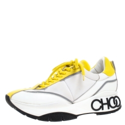 Jimmy Choo White/Yellow Leather And Neoprene Raine Sneakers