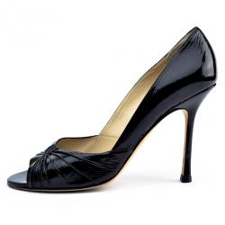 Pre Owned Jimmy Choo Black Patent Peep Toe Pleated Pumps Size 40.5