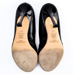 Pre Owned Jimmy Choo Black Patent Peep Toe Pleated Pumps Size 40.5