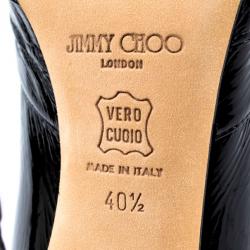 Pre Owned Jimmy Choo Black Patent Peep Toe Pleated Pumps Size 40.5