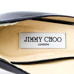 Pre Owned Jimmy Choo Black Patent Peep Toe Pleated Pumps Size 40.5
