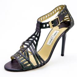 مملوكة مسبقًا Jimmy Choo Metallic Cutout Strappy Sandals Size 40.5