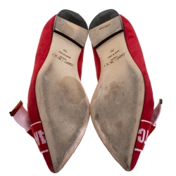 مملوكة مسبقًا Jimmy Choo Red Suede Logo Bow Gleam Pointed Ballet Flats Size 39