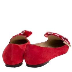 مملوكة مسبقًا Jimmy Choo Red Suede Logo Bow Gleam Pointed Ballet Flats Size 39