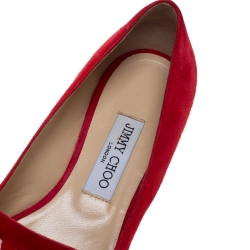 مملوكة مسبقًا Jimmy Choo Red Suede Logo Bow Gleam Pointed Ballet Flats Size 39