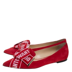 مملوكة مسبقًا Jimmy Choo Red Suede Logo Bow Gleam Pointed Ballet Flats Size 39