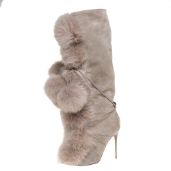 Pre Owned Jimmy Choo Grey Suede And Fox Fur Deeta 110 Knee Length Boots Size 40