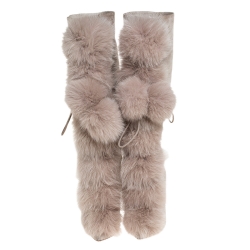Pre Owned Jimmy Choo Grey Suede And Fox Fur Deeta 110 Knee Length Boots Size 40
