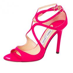 مملوكة مسبقًا Jimmy Choo Pink Patent Leather Lance Strappy Sandals Size 37.5