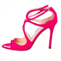 مملوكة مسبقًا Jimmy Choo Pink Patent Leather Lance Strappy Sandals Size 37.5