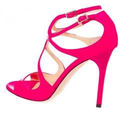 مملوكة مسبقًا Jimmy Choo Pink Patent Leather Lance Strappy Sandals Size 37.5