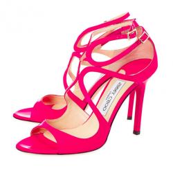 مملوكة مسبقًا Jimmy Choo Pink Patent Leather Lance Strappy Sandals Size 37.5
