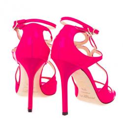 مملوكة مسبقًا Jimmy Choo Pink Patent Leather Lance Strappy Sandals Size 37.5