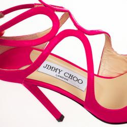 مملوكة مسبقًا Jimmy Choo Pink Patent Leather Lance Strappy Sandals Size 37.5
