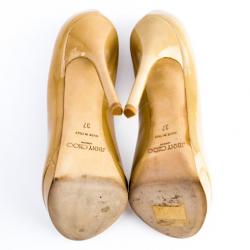 Pre Owned Jimmy Choo Nude Patent 'Luna' Peep Toe Platform Pumps Size 37