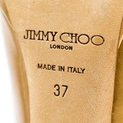 Pre Owned Jimmy Choo Nude Patent 'Luna' Peep Toe Platform Pumps Size 37