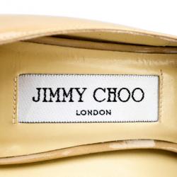 Pre Owned Jimmy Choo Nude Patent 'Luna' Peep Toe Platform Pumps Size 37